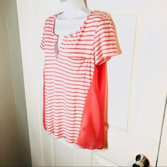 Charming Charlie Stripe Sheer Back T-shirt Coral M - Picture 4 of 11